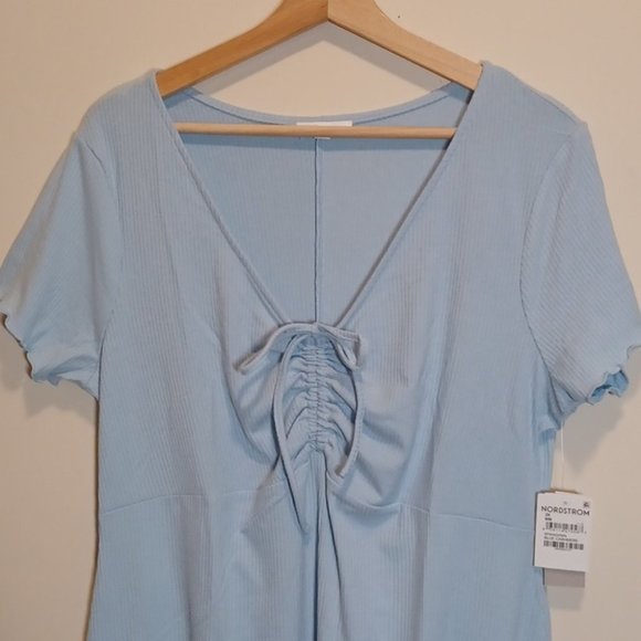 BP. Blue Tie Front Lettuce Edge  Rib Dress - Picture 4 of 8